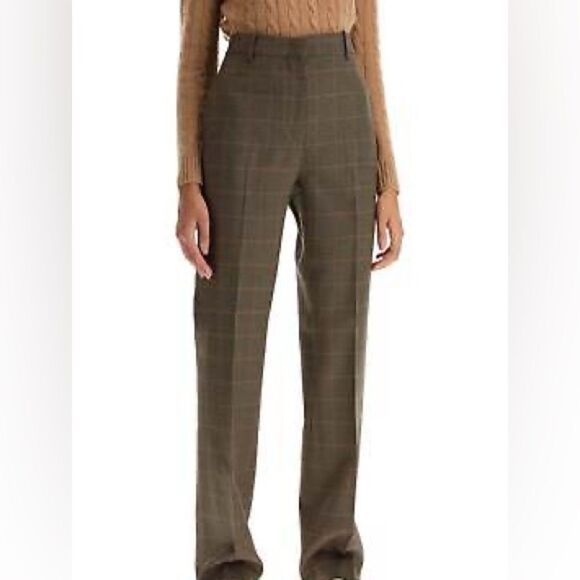 Halogen Metallic Plaid Trouser Pants Brown Gold Flat front Cuffed Leg - Picture 1 of 10